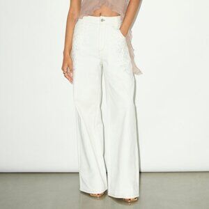Lulus Ronnie Ivory Twill Embroidered Wide-leg Pants White - Size XS